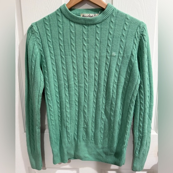 VTG Gloria Vanderbilt Mint Cable Knit Crewneck Fisherman Apres Ski Sweater - Picture 1 of 5